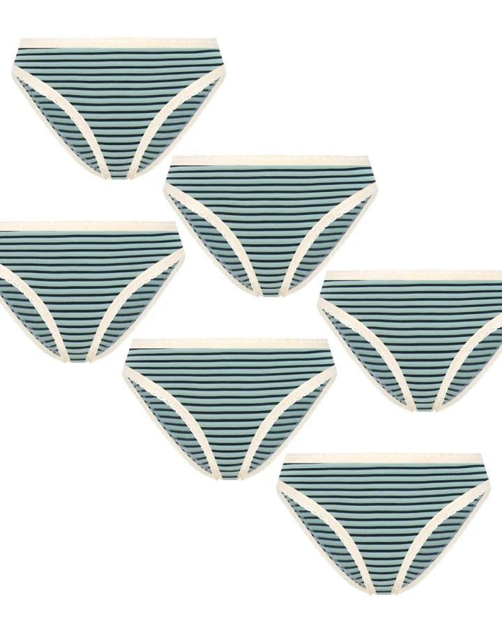 Albero Natur Damen vegan Multipack 6x Slips Mit Spitze Agave/Navy/Grau Blau