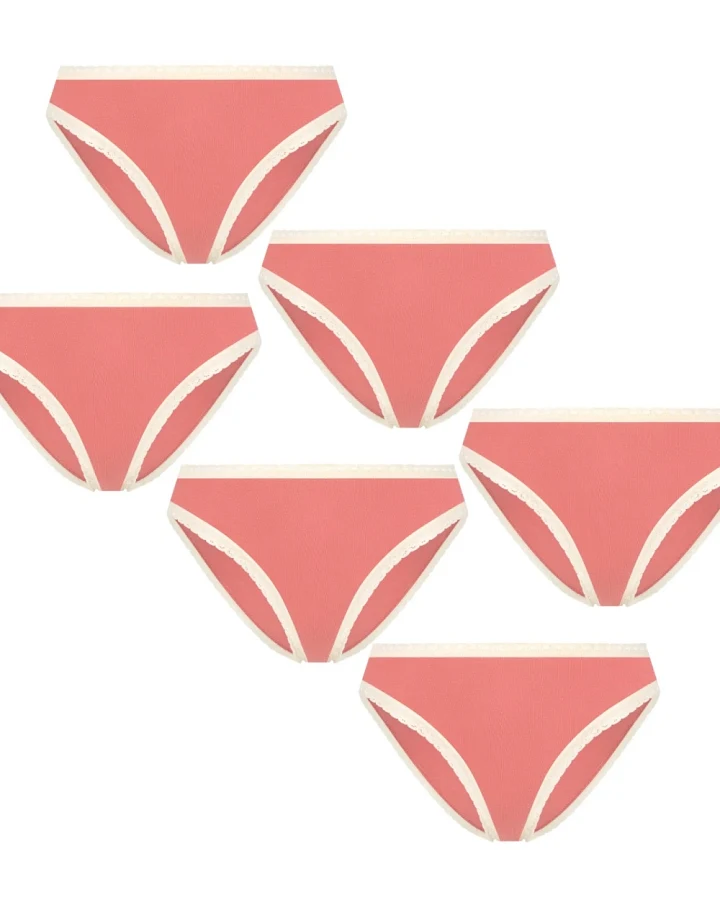 Albero Natur Damen vegan Multipack 6x Slips Mit Spitze Pastellrosa