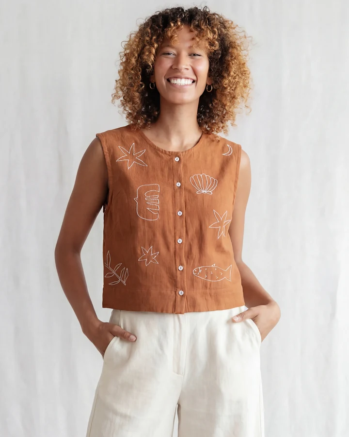 Jyoti - Fair Works Damen vegan Top DIYAn Haselnussbraun
