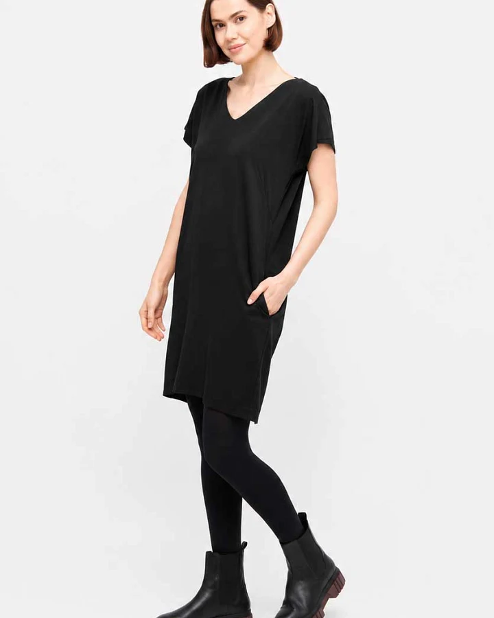 WiDDA Damen vegan Kleid Caro Schwarz