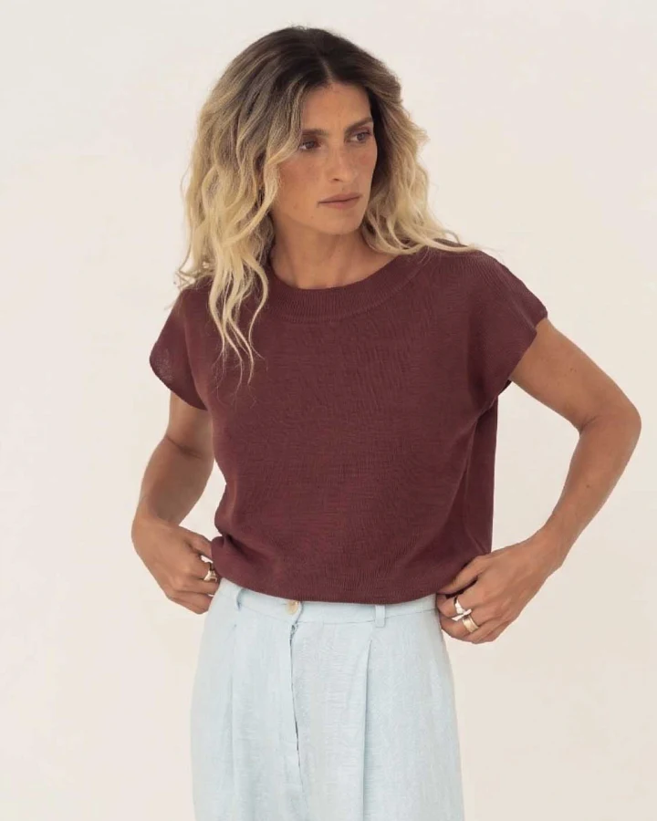 Näz Damen vegan T-Shirt Lucia Knit Braun