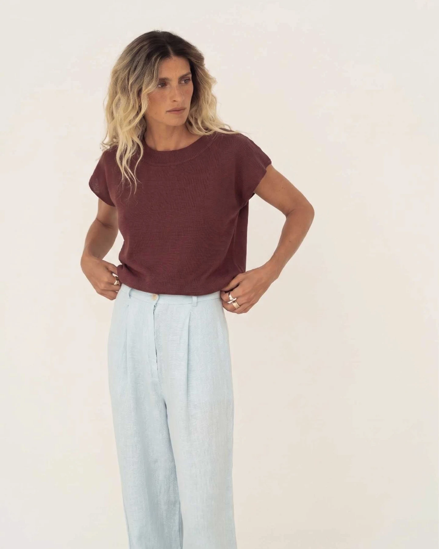 Näz Damen vegan T-Shirt Lucia Knit Braun – Ansicht 2