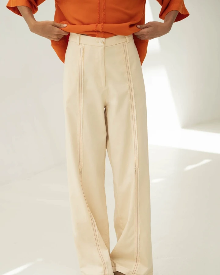 Näz Damen vegan Hose Mara Gekräuselt Beige