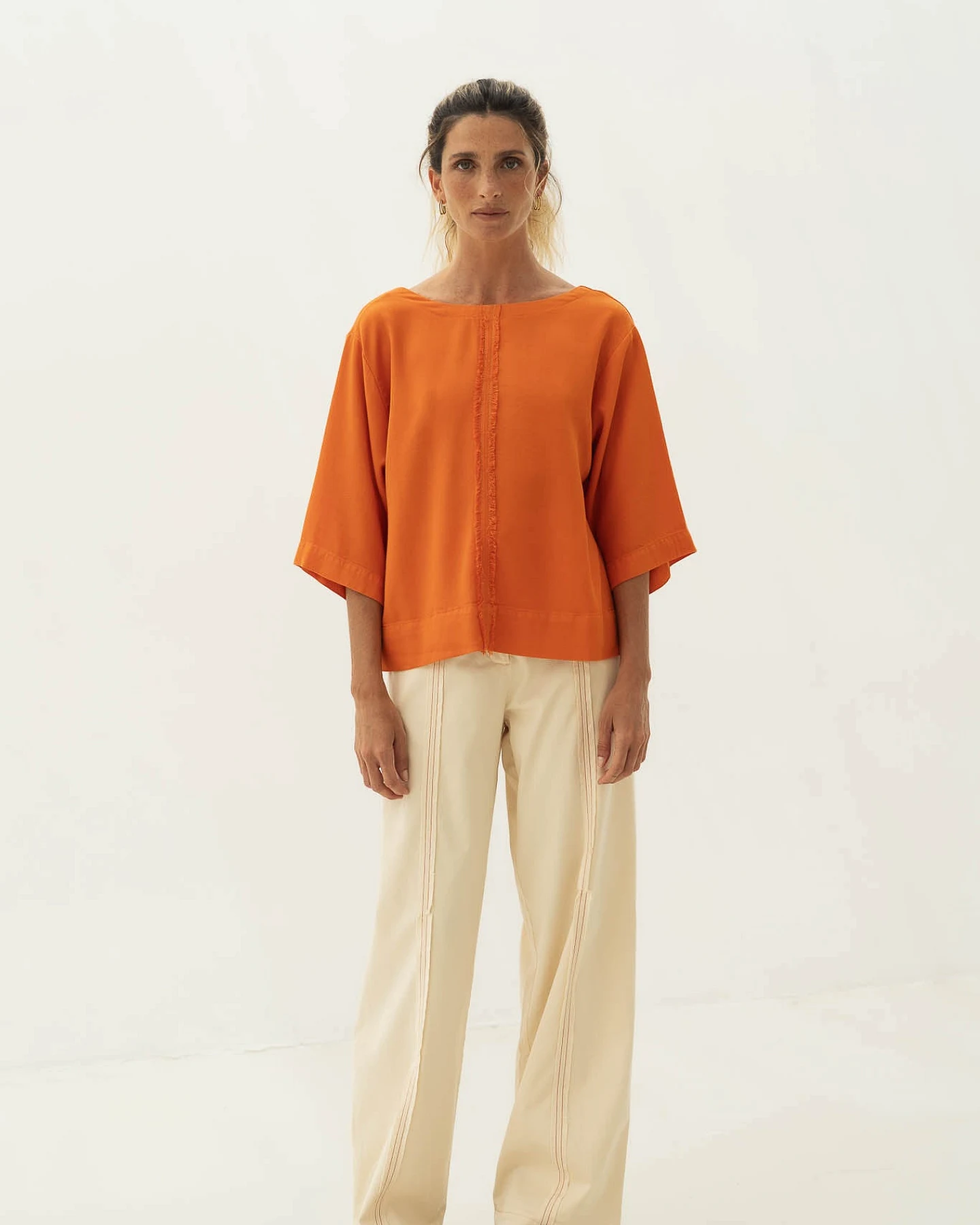 Näz Damen vegan Hose Mara Gekräuselt Beige – Ansicht 2