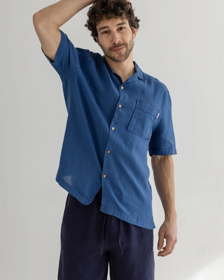 TWOTHIRDS Herren vegan Hemd Olorua Blau