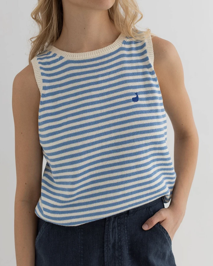 TWOTHIRDS Damen vegan Top Ios Denim Blau Gestreift