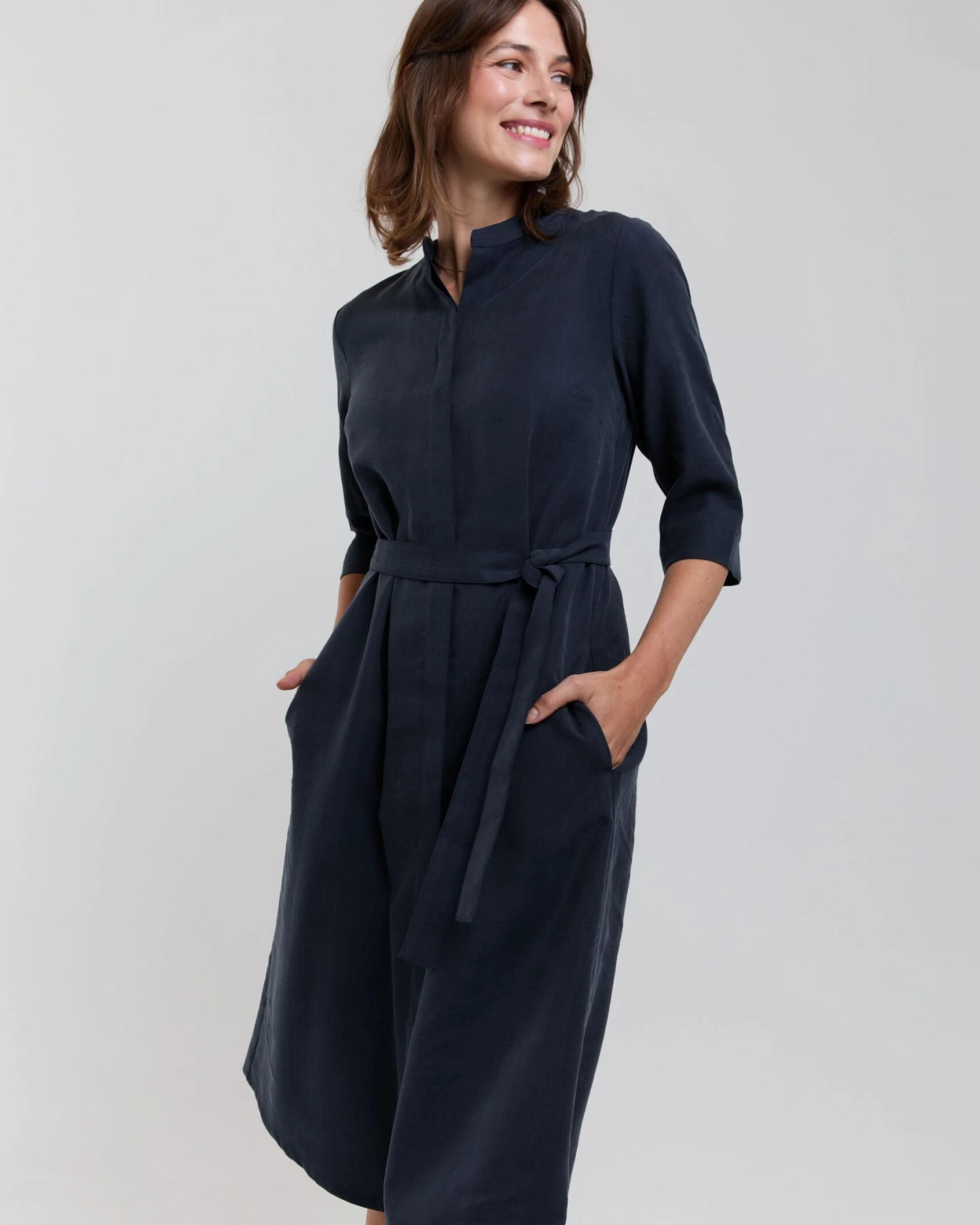 AYANI Damen vegan Kleid Shirt Anne Dunkelblau – Ansicht 2