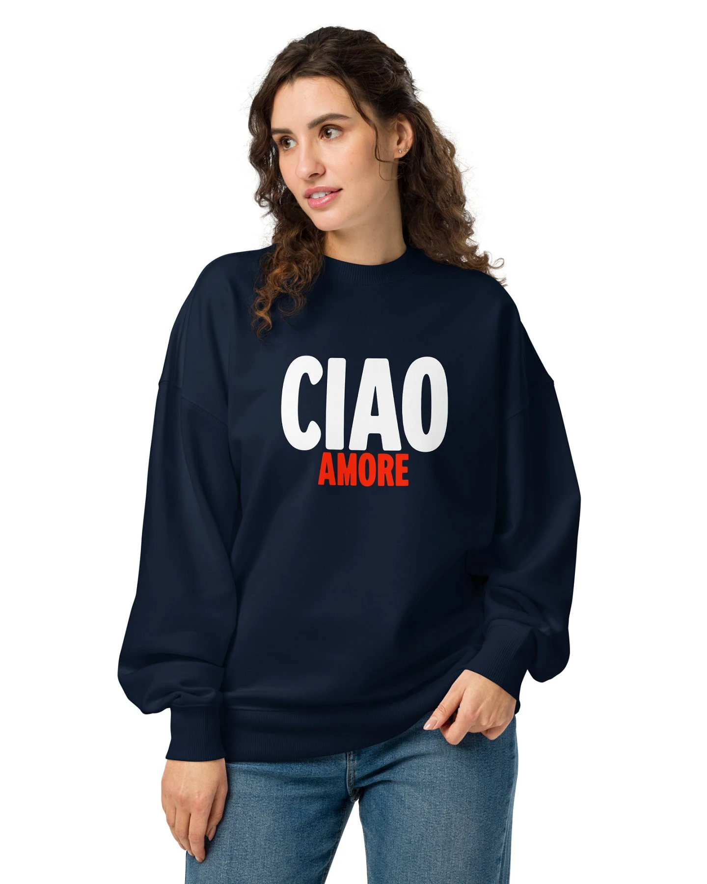 The Refined Spirit Damen vegan Sweatshirt Oversized Ciao Amore French Navy – Ansicht 2