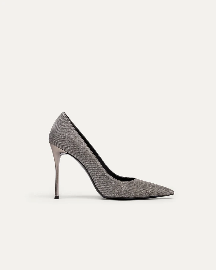 BIKKOU Damen vegan Pumps Freitagabend Ist Cocktailnacht Silberlurex
