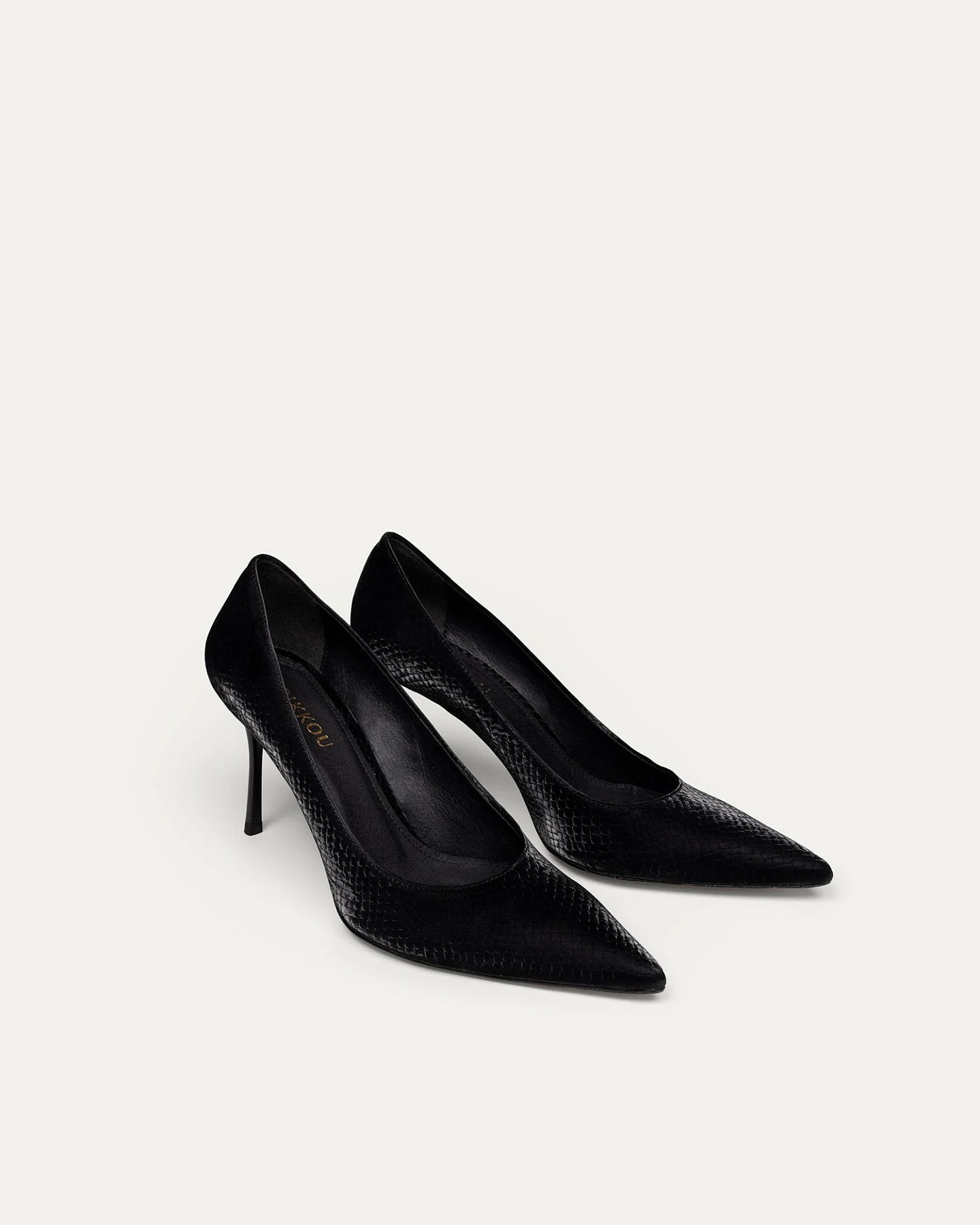 BIKKOU Damen vegan Pumps Romantic Dinner Schwarz Python – Ansicht 2