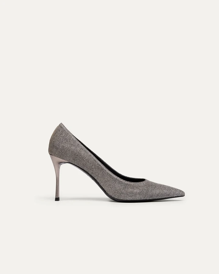 BIKKOU Damen vegan Pumps Romantisches Abendessen Silberner Lurex
