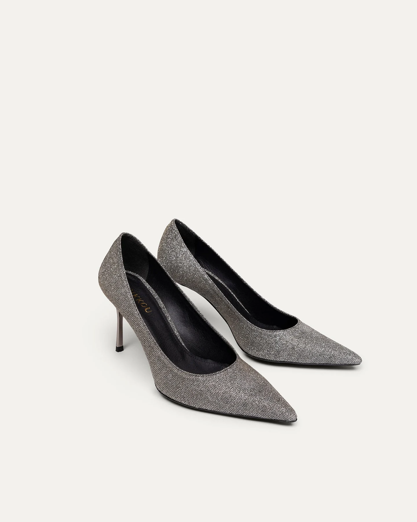 BIKKOU Damen vegan Pumps Romantisches Abendessen Silberner Lurex – Ansicht 2