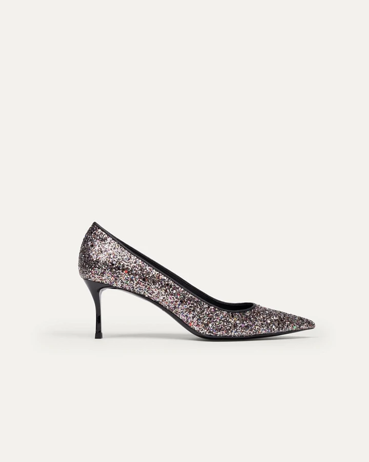 BIKKOU Damen vegan Pumps Montag Im Büro Multicolor Glitzer