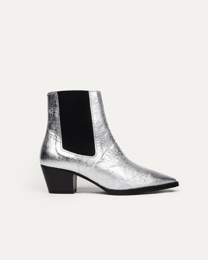 BIKKOU Damen vegan Stiefel 3pm Friday Rocks Metallic Silver