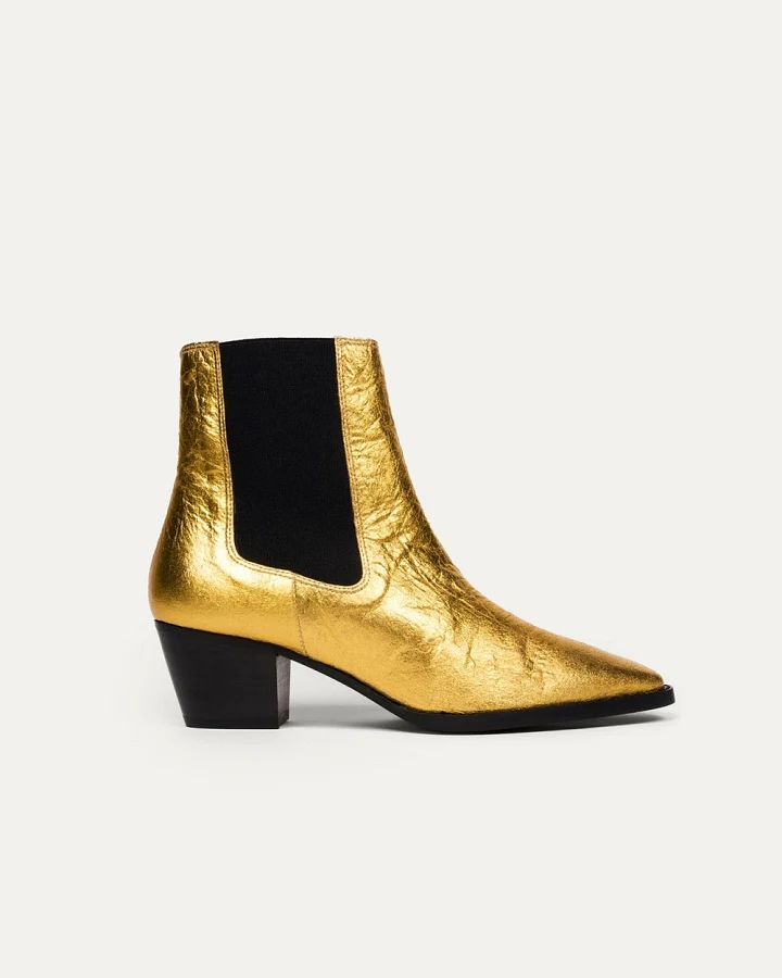BIKKOU Damen vegan Boots 3pm Friday Rocks Metallic Gold