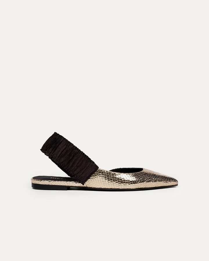 BIKKOU Damen vegan Flats Sonntagsbrunch Gold Python