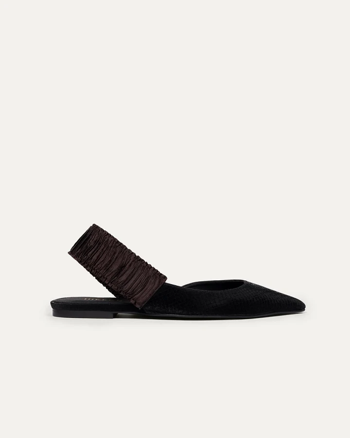 BIKKOU Damen vegan Flats Sonntagsbrunch Schwarzer Python