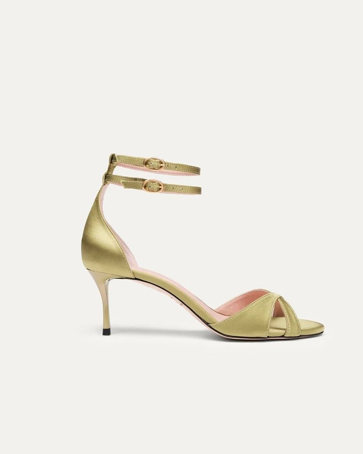 BIKKOU Damen vegan Sandalen Sommer Mittagessen Grüner Satin