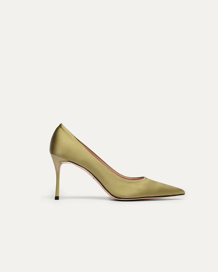 BIKKOU Damen vegan Pumps Romantisches Abendessen Grüner Satin
