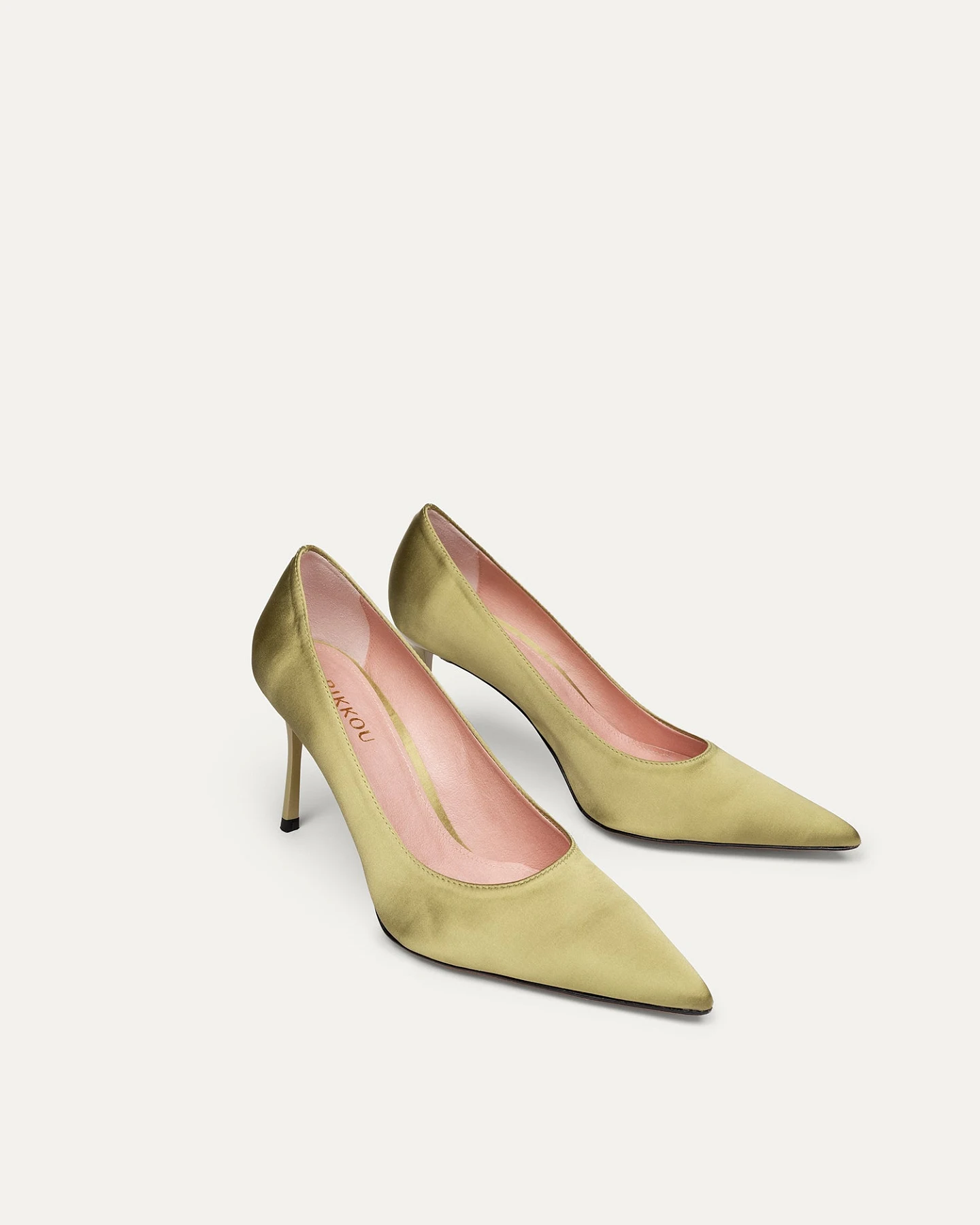 BIKKOU Damen vegan Pumps Romantisches Abendessen Grüner Satin – Ansicht 2