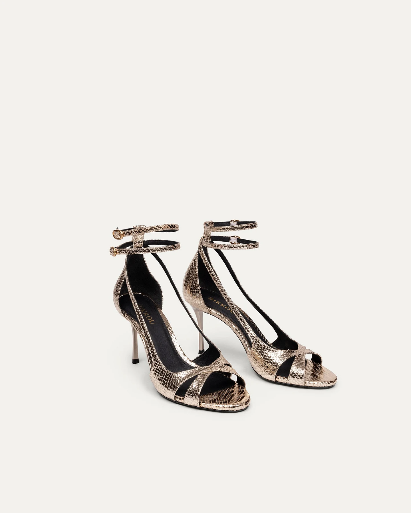 BIKKOU Damen vegan Sandalen Drinks Mit Freunden Gold Python – Ansicht 2
