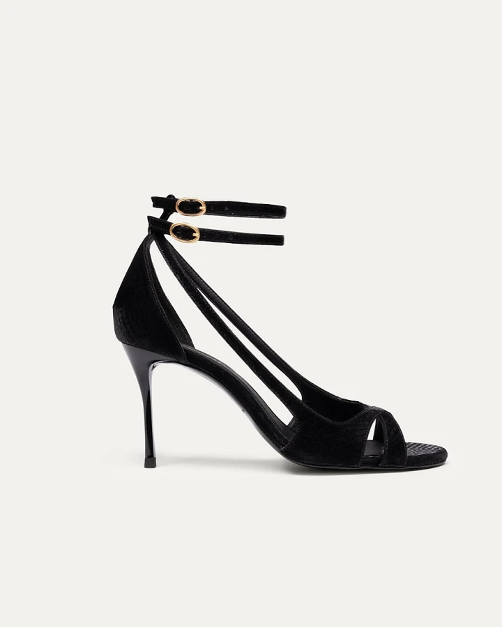 BIKKOU Damen vegan Sandalen Drinks Mit Freunden Schwarz Python