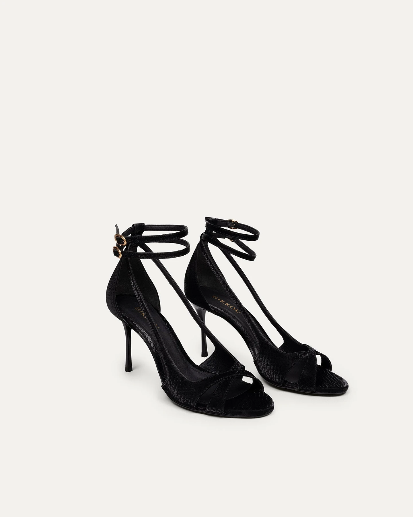 BIKKOU Damen vegan Sandalen Drinks Mit Freunden Schwarz Python – Ansicht 2