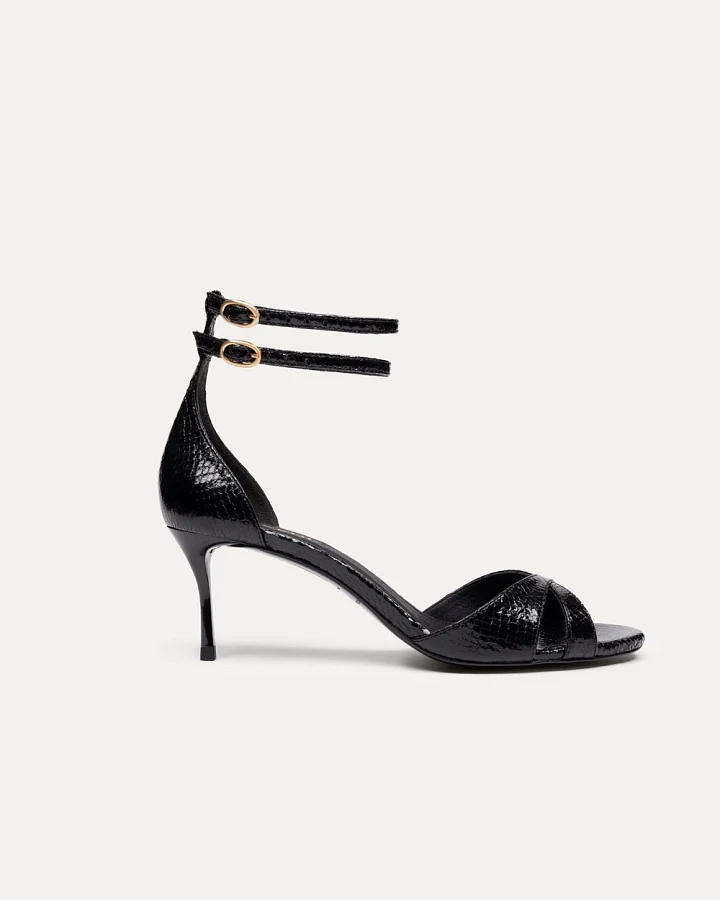 BIKKOU Damen vegan Sandalen Sommer Lunch Schwarz Python