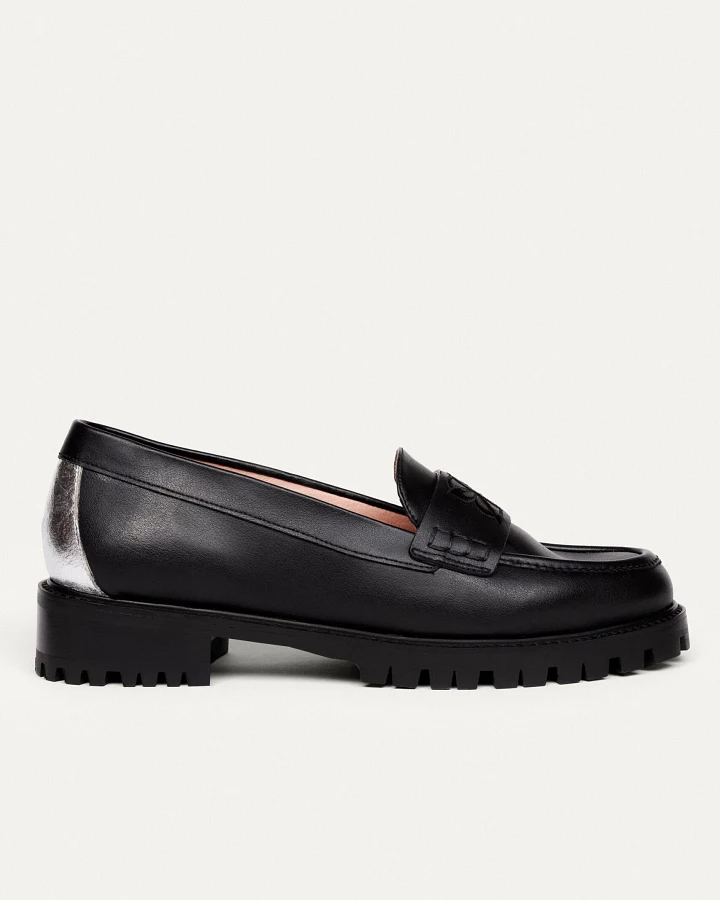 BIKKOU Damen vegan Loafers Conf Call Schwarz Silber