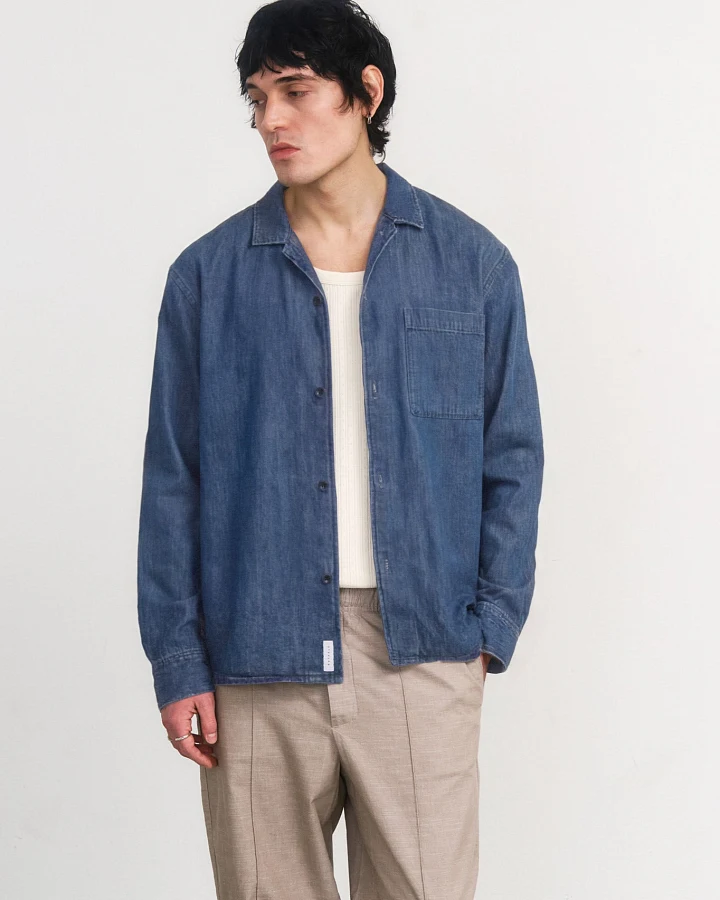 Rotholz Herren vegan Hemd Freizeit Washed Denim
