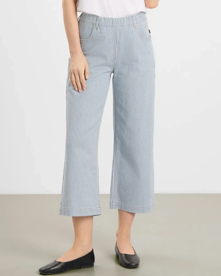 LAURIE Damen vegan Hose Donna Locker Geschnitten Weiß/Blau Gestreift