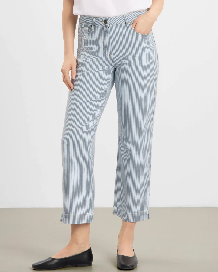 LAURIE Damen vegan Hose Amelia Slit Straight Cl Weiß/Blau Gestreift