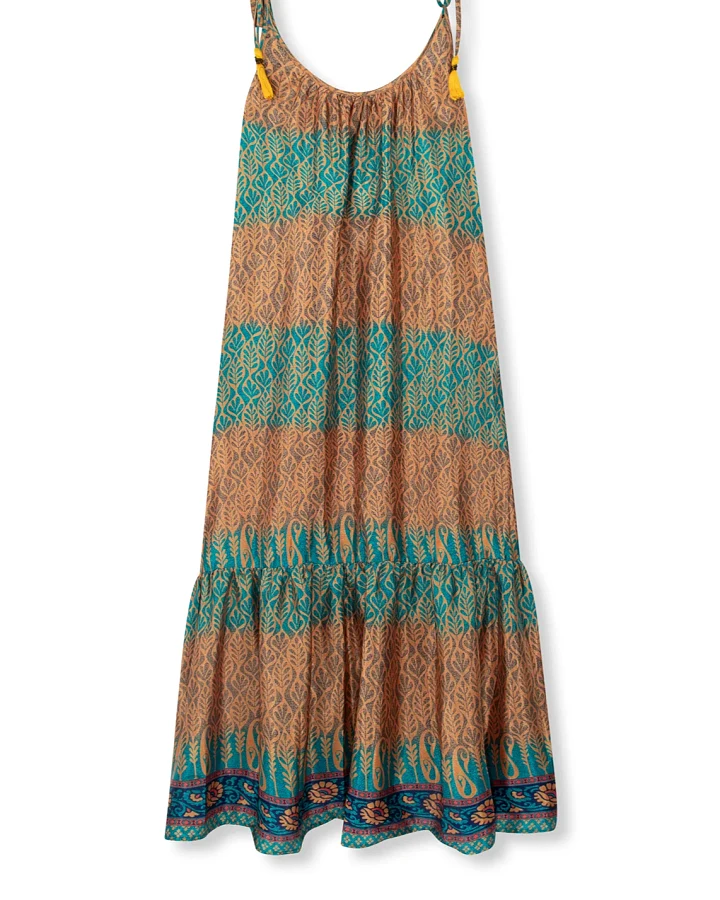 el.résidu Damen vegan Kleid Myra Teal Blau/ Braun