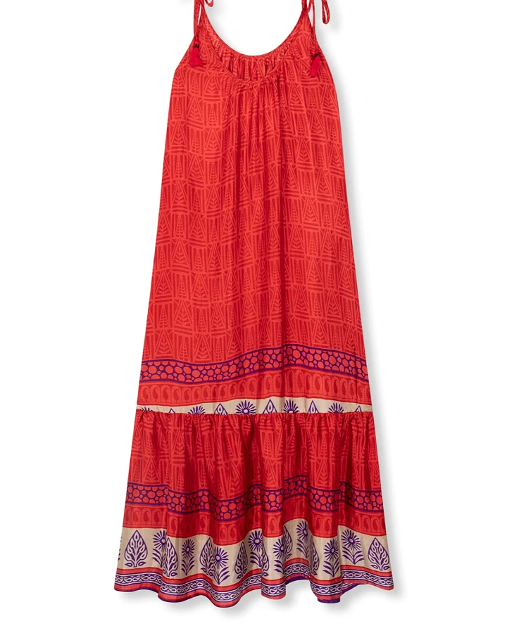 el.résidu Damen vegan Kleid Myra Rot/ Dunkelblau