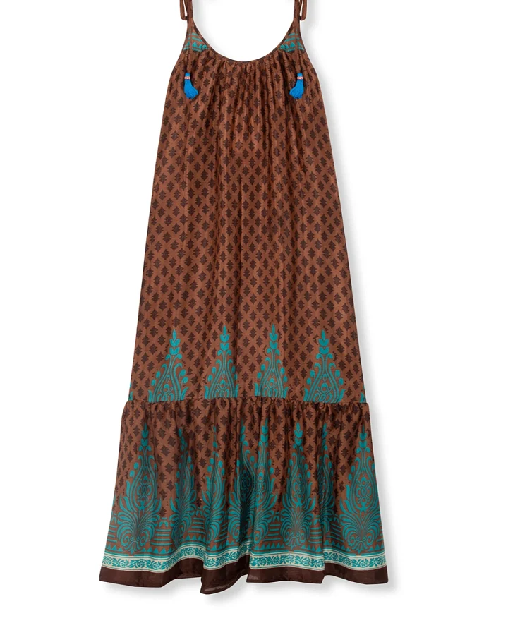 el.résidu Damen vegan Kleid Myra Dunkelbraun/ Teeblau