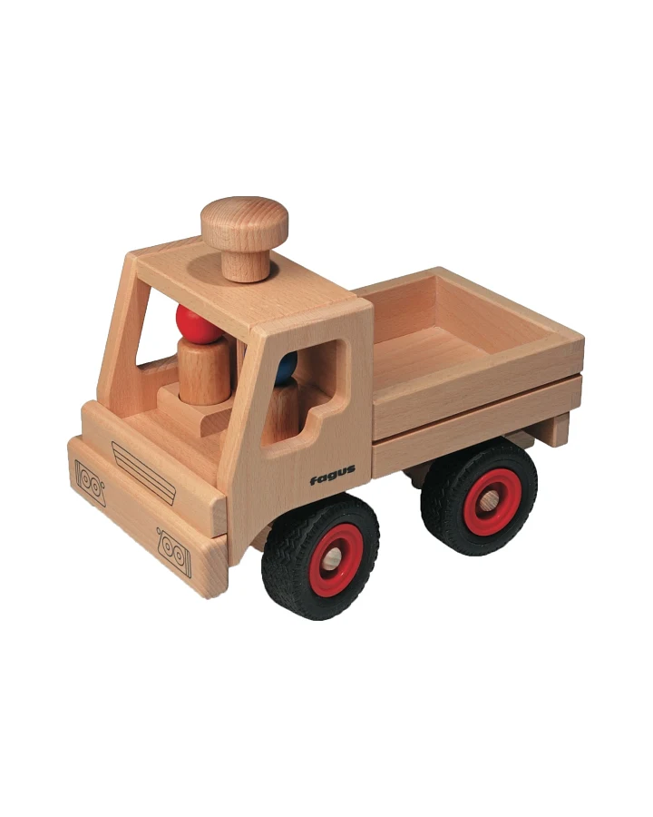Fagus Unimog aus massivem Buchenholz 25 cm Unimog aus Holz mit Anhänger-Kupplung