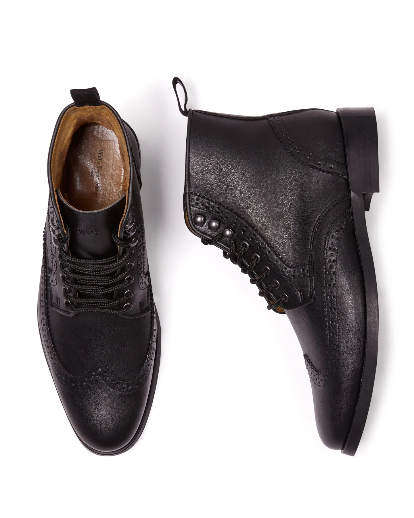 Will's Vegan Store Herren vegan Brogue-Stiefel Schwarz – Ansicht 2