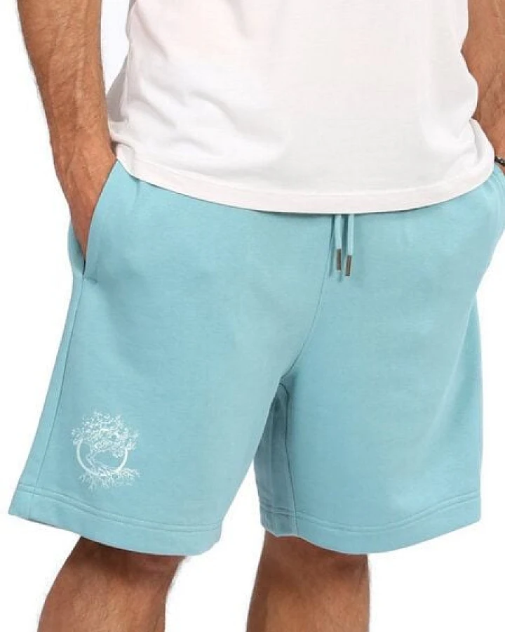 Life-Tree Jogger Shorts aus Biobaumwolle mit Logo - Motiv "Olive" Unisex in Türkis / Natural White