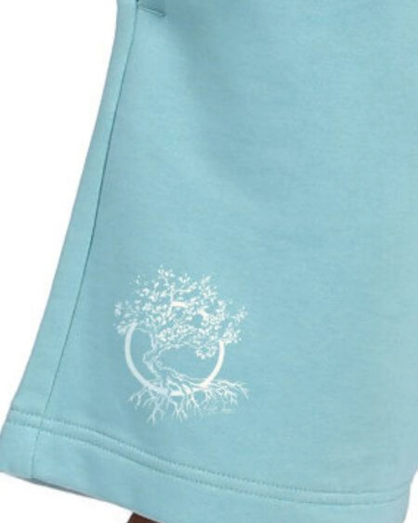 Life-Tree Jogger Shorts aus Biobaumwolle mit Logo - Motiv "Olive" Unisex in Türkis / Natural White – Ansicht 4