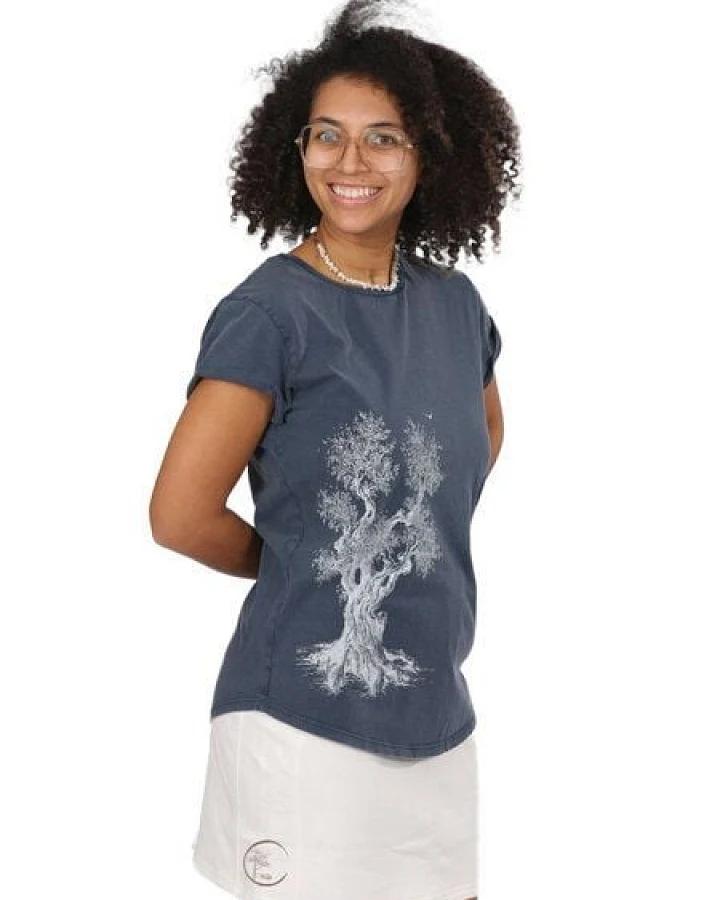 Life-Tree Sweat Rock aus Biobaumwolle mit Logo - Motiv "Circle" Damen in Bambus Grün / Natural White