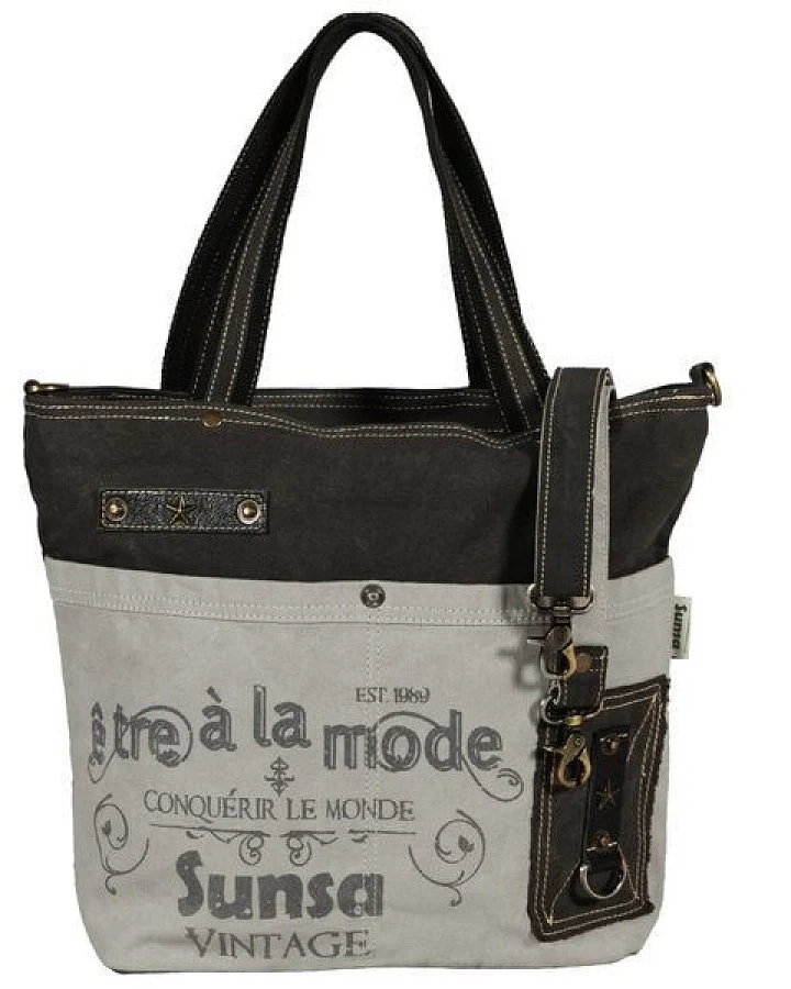 Sunsa Canvas Handtasche. Vintage Schultertasche. Graue Damentasche