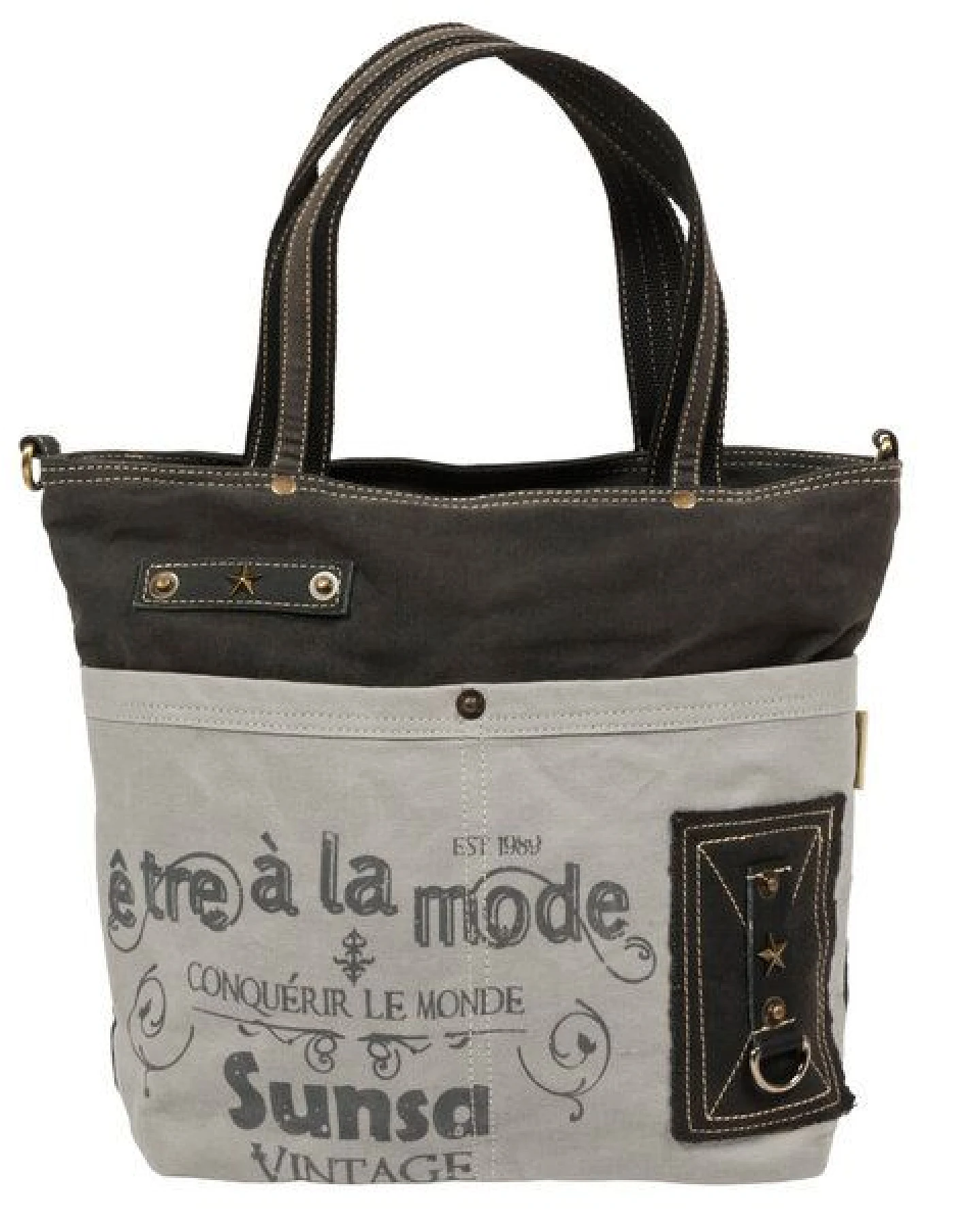 Sunsa Canvas Handtasche. Vintage Schultertasche. Graue Damentasche – Ansicht 3