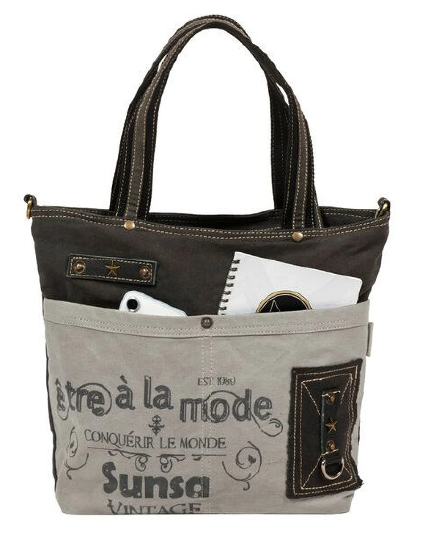 Sunsa Canvas Handtasche. Vintage Schultertasche. Graue Damentasche – Ansicht 4