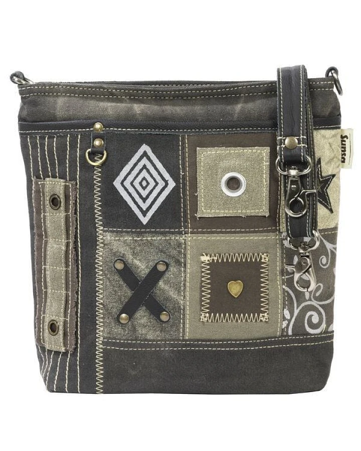 Sunsa Damen Umhängetasche. Canvas Crossover Tasche in Patchwork Design