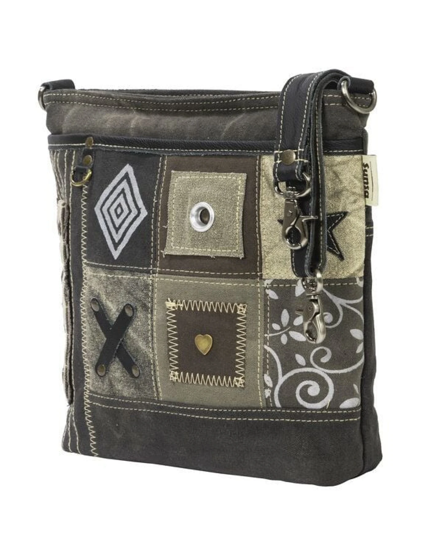 Sunsa Damen Umhängetasche. Canvas Crossover Tasche in Patchwork Design – Ansicht 3