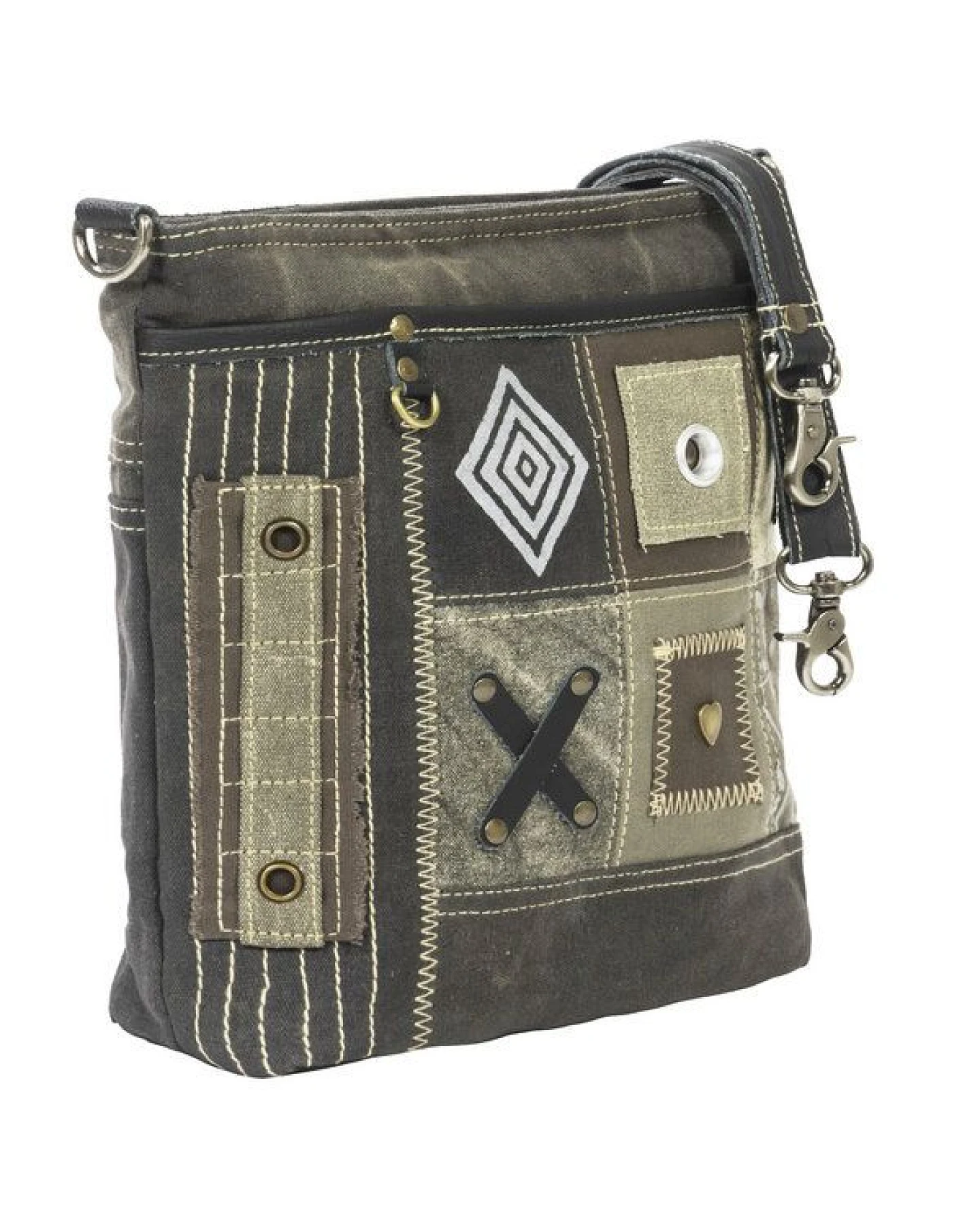 Sunsa Damen Umhängetasche. Canvas Crossover Tasche in Patchwork Design – Ansicht 4