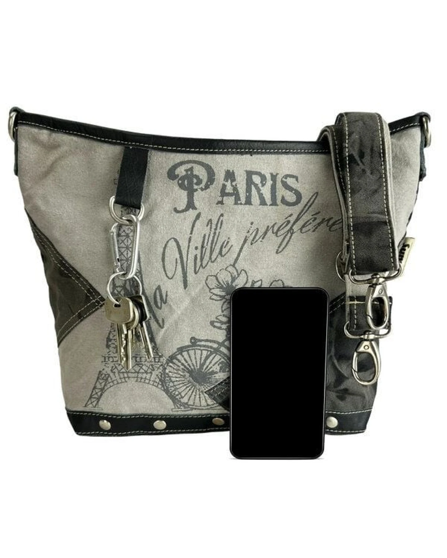 Sunsa Umhängetasche Canvas Tasche graue Vintage Schultertasche – Ansicht 3