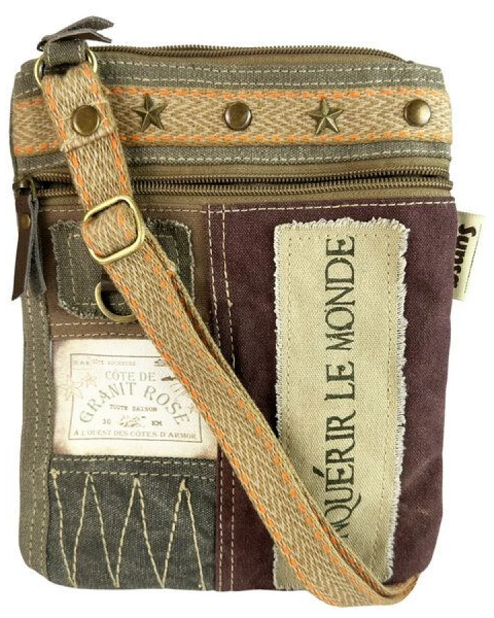 Sunsa Vintage Umhängetasche. Kleine Patchwork Crossover Canvas Tasche