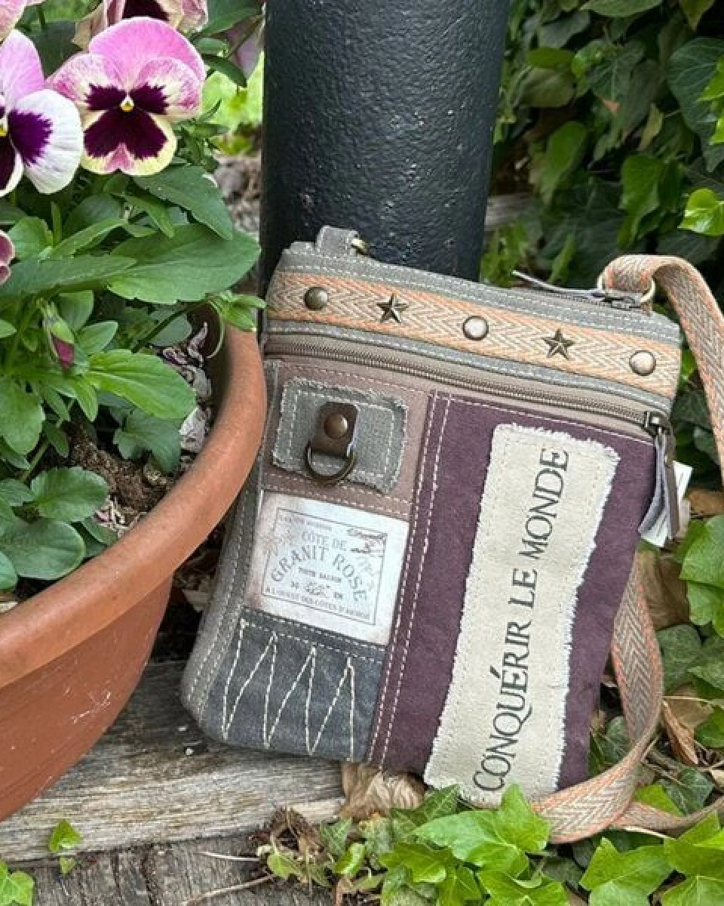 Sunsa Vintage Umhängetasche. Kleine Patchwork Crossover Canvas Tasche – Ansicht 2