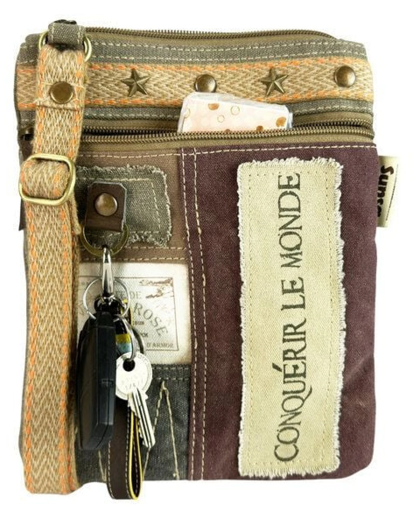 Sunsa Vintage Umhängetasche. Kleine Patchwork Crossover Canvas Tasche – Ansicht 3